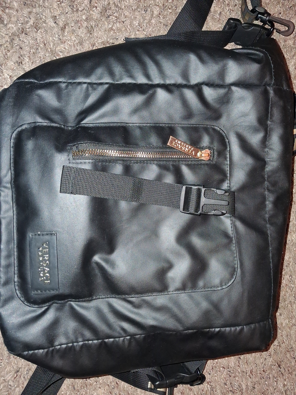 Versace Collection Black Men's Messenger Crossbody with Gold Zipper